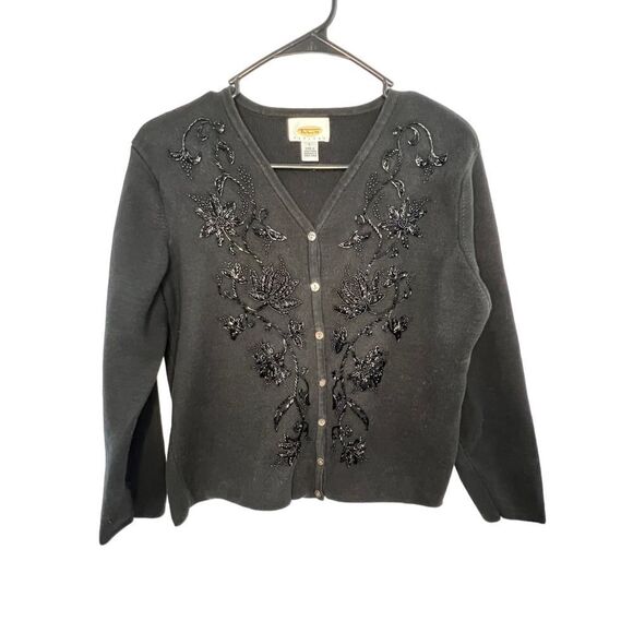 Talbots Black Floral Beaded Cardigan - Picture 1 of 5